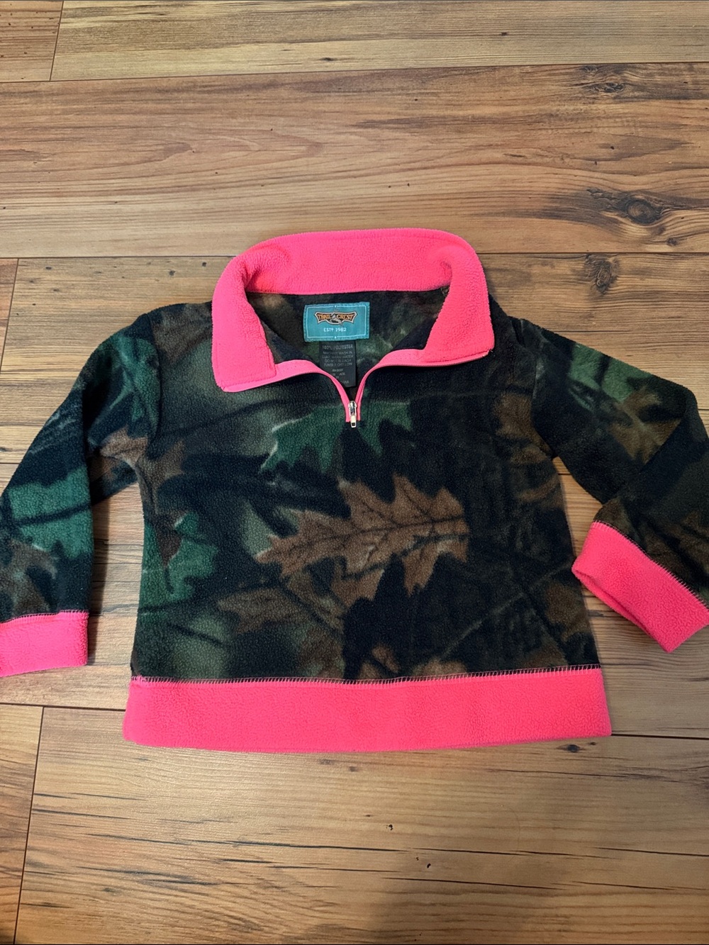 2t Girls Camo Fleece Pullover with Pink Trim